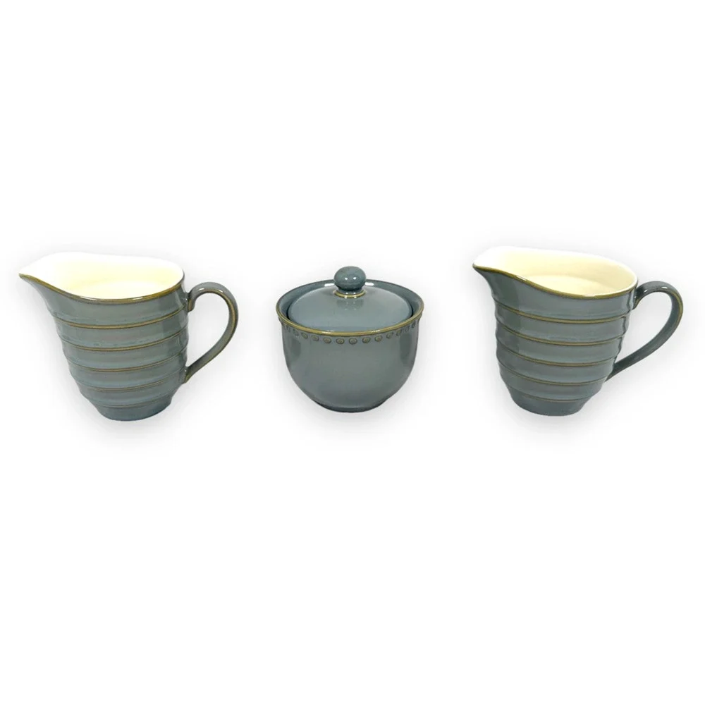 Vintage Dansk Reactic Slate Gray Dinnerware Set Milk Creamer & Sugar Bowl W/ Lid